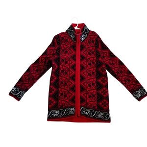 VTG Baltic Inspirations Red Black Nordic Zip Up Wool Sweater Womens XL